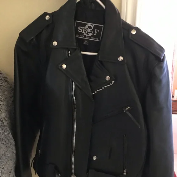 Shaf Black Motorcycle Biker Leather Jacket Men’s Size 42 NWOT Belted - Picture 9 of 14